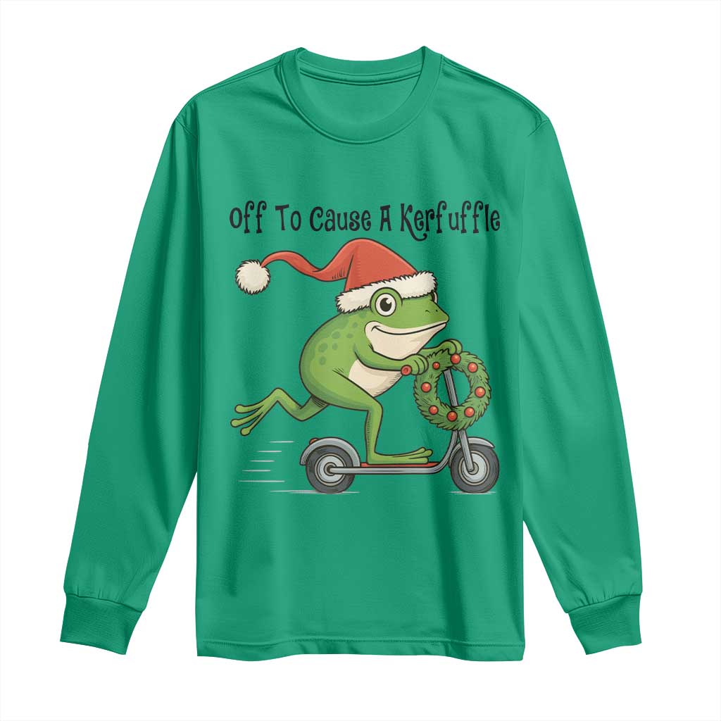 Off To Cause A Kerfuffle Long Sleeve Shirt Funny Frog Christmas Meme Weirdcore TS14 Irish Green Print Your Wear