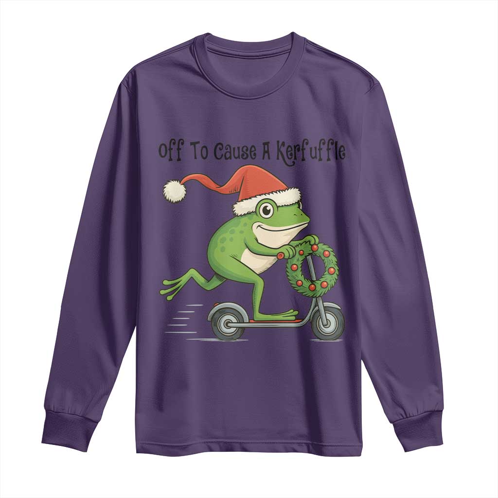 Off To Cause A Kerfuffle Long Sleeve Shirt Funny Frog Christmas Meme Weirdcore TS14 Purple Print Your Wear