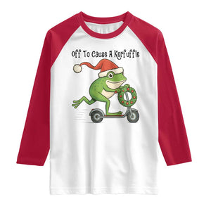 Off To Cause A Kerfuffle Raglan Shirt Funny Frog Christmas Meme Weirdcore TS14 White Red Print Your Wear