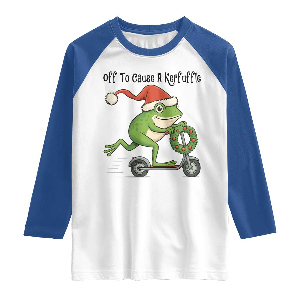 Off To Cause A Kerfuffle Raglan Shirt Funny Frog Christmas Meme Weirdcore TS14 White Royal Print Your Wear