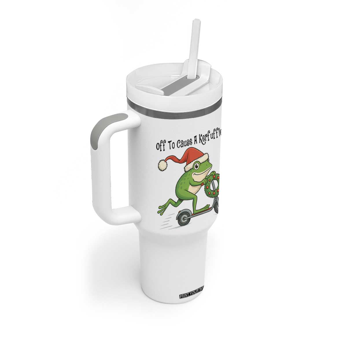 Off To Cause A Kerfuffle Tumbler With Handle Funny Frog Christmas Meme Weirdcore TS14 Print Your Wear