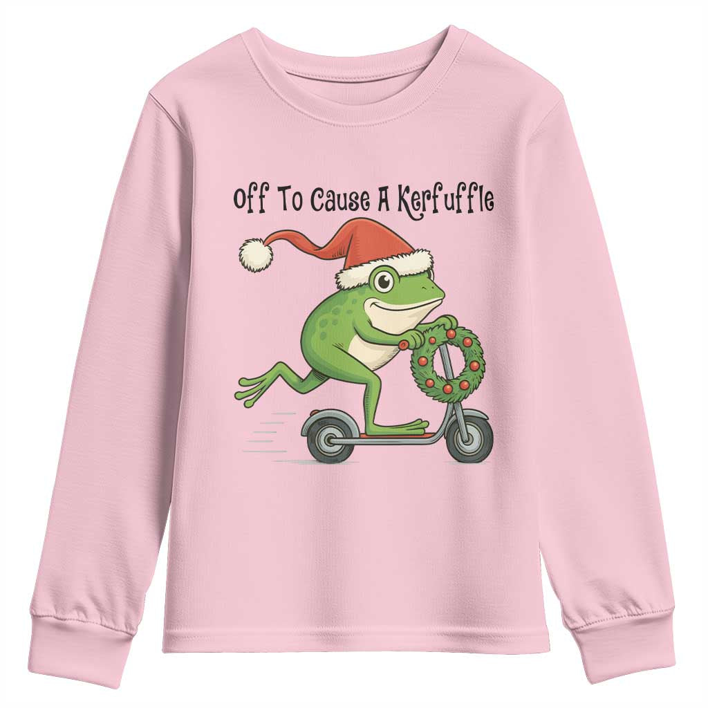 Off To Cause A Kerfuffle Youth Sweatshirt Funny Frog Christmas Meme Weirdcore TS14 Light Pink Print Your Wear