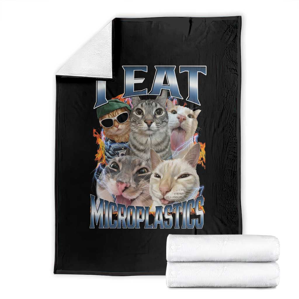 Funny Cat Meme Throw Blanket I Eat Microplastics TS14 Black Print Your Wear