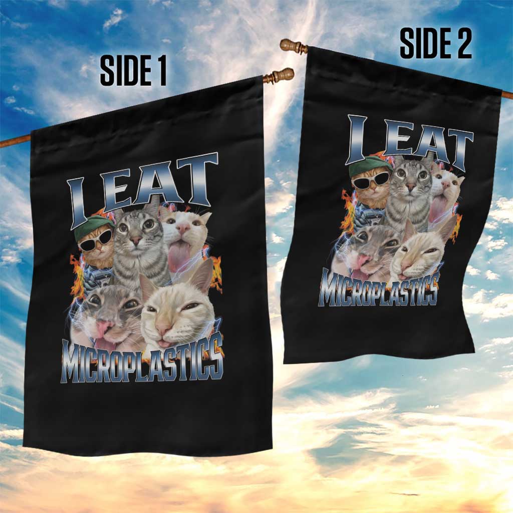 Funny Cat Meme Garden Flag I Eat Microplastics TS14 Print Your Wear