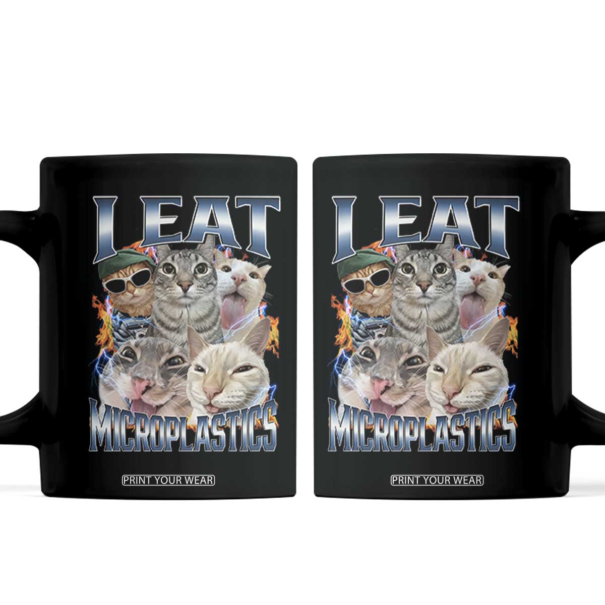 Funny Cat Meme Coffee Mug I Eat Microplastics TS14 Black Print Your Wear