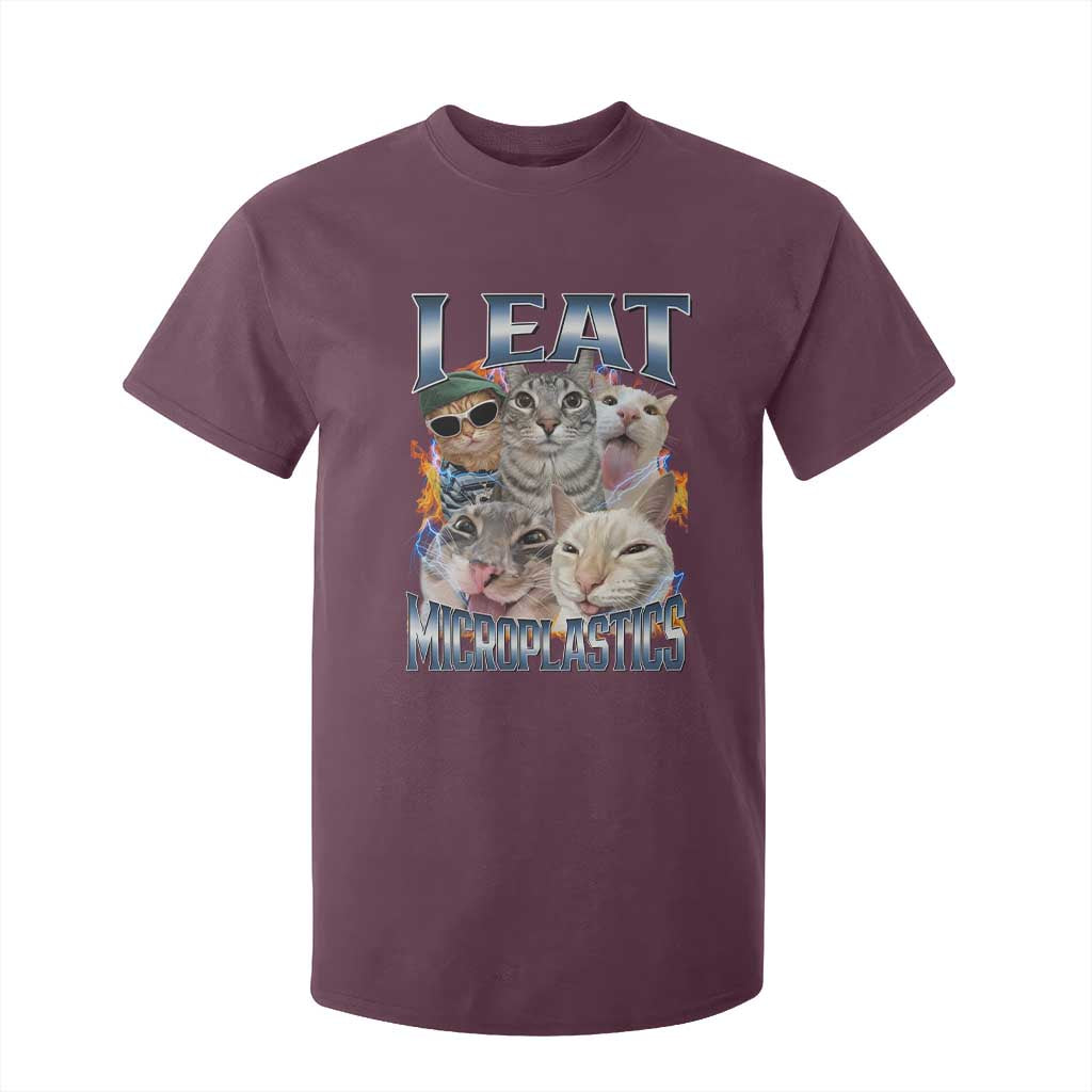 Funny Cat Meme T Shirt For Kid I Eat Microplastics TS14 Maroon Print Your Wear