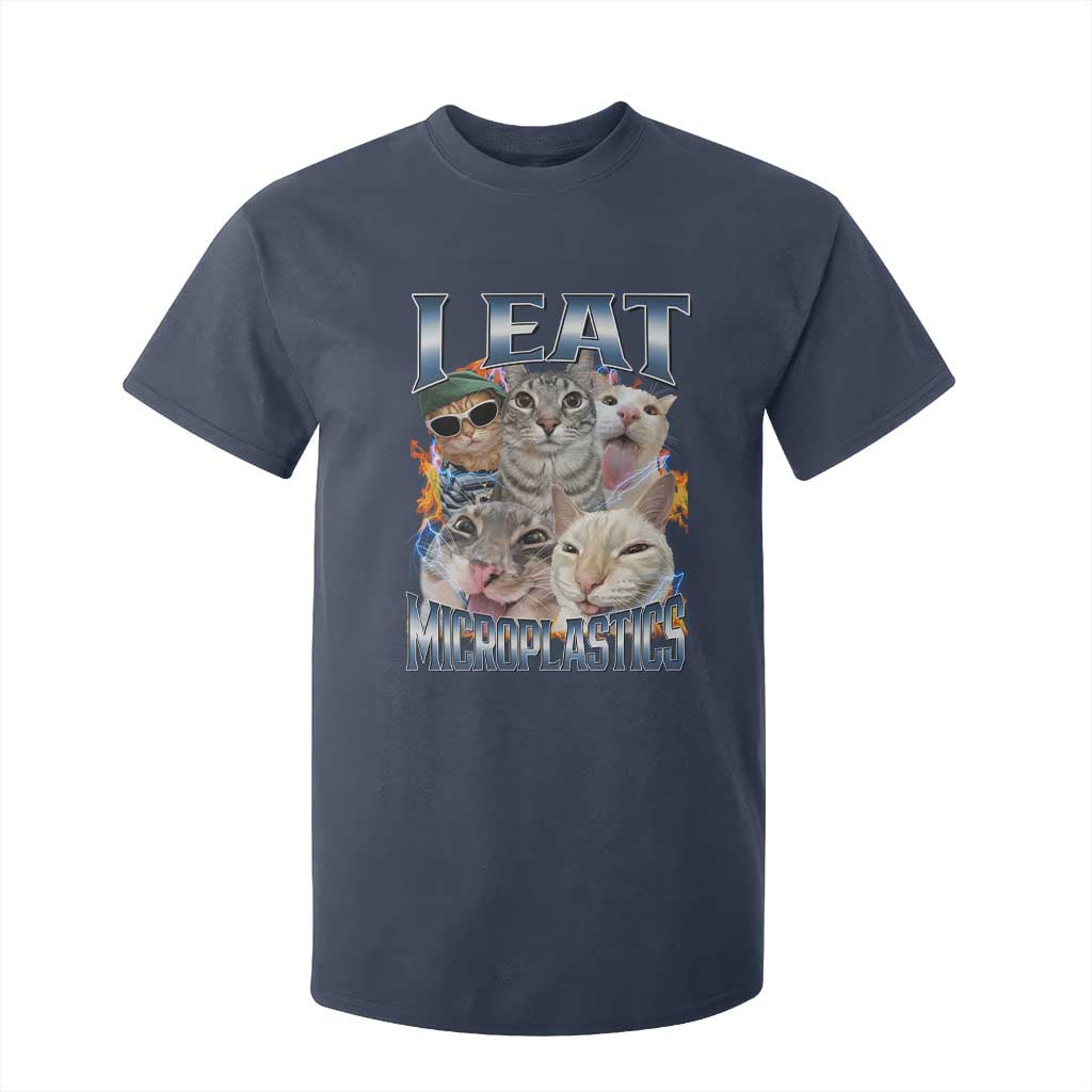 Funny Cat Meme T Shirt For Kid I Eat Microplastics TS14 Navy Print Your Wear