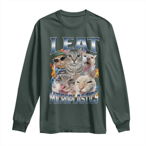 Funny Cat Meme Long Sleeve Shirt I Eat Microplastics TS14 Dark Forest Green Print Your Wear