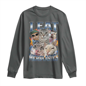 Funny Cat Meme Long Sleeve Shirt I Eat Microplastics TS14 Dark Heather Print Your Wear
