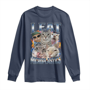 Funny Cat Meme Long Sleeve Shirt I Eat Microplastics TS14 Navy Print Your Wear