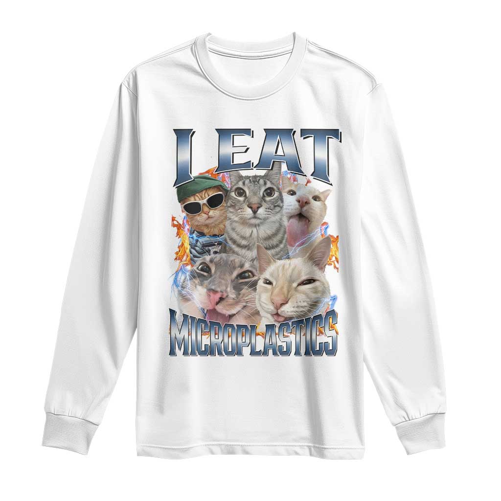 Funny Cat Meme Long Sleeve Shirt I Eat Microplastics TS14 White Print Your Wear