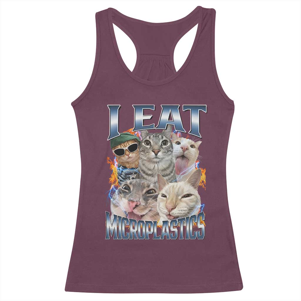Funny Cat Meme Racerback Tank Top I Eat Microplastics TS14 Maroon Print Your Wear