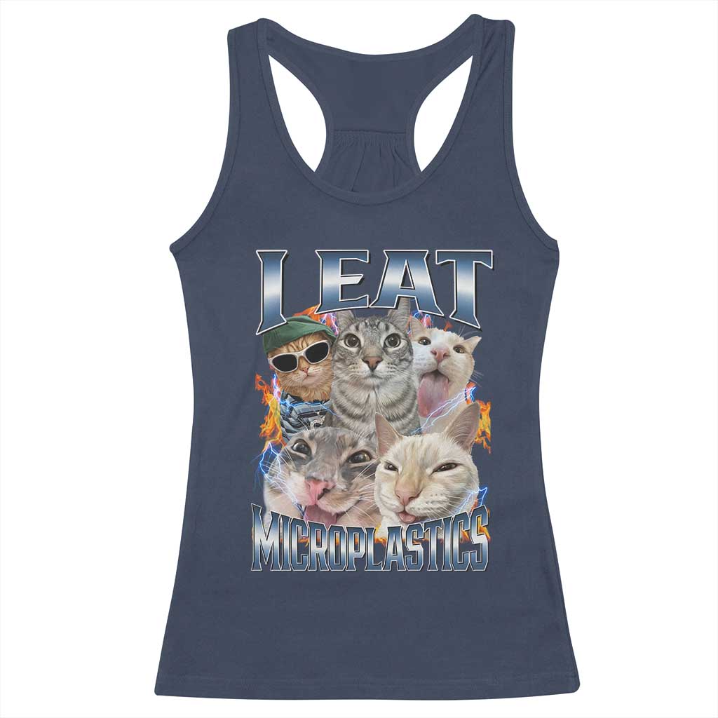 Funny Cat Meme Racerback Tank Top I Eat Microplastics TS14 Navy Print Your Wear