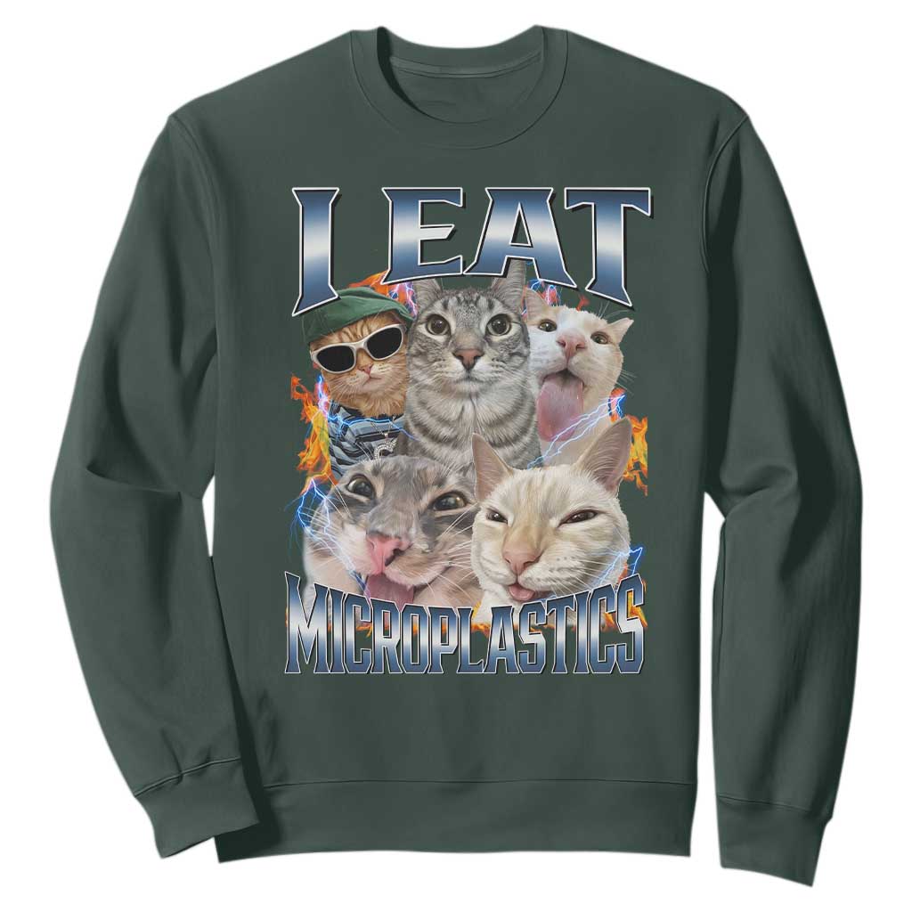 Funny Cat Meme Sweatshirt I Eat Microplastics TS14 Dark Forest Green Print Your Wear
