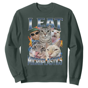 Funny Cat Meme Sweatshirt I Eat Microplastics TS14 Dark Forest Green Print Your Wear