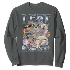 Funny Cat Meme Sweatshirt I Eat Microplastics TS14 Dark Heather Print Your Wear