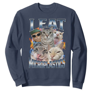 Funny Cat Meme Sweatshirt I Eat Microplastics TS14 Navy Print Your Wear