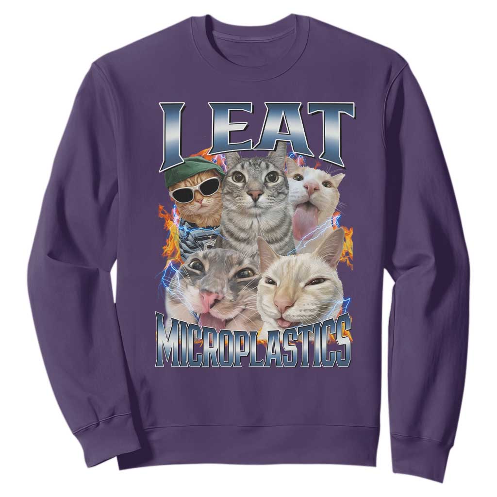 Funny Cat Meme Sweatshirt I Eat Microplastics TS14 Purple Print Your Wear
