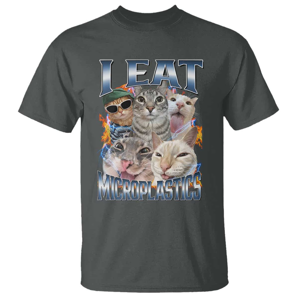 Funny Cat Meme T Shirt I Eat Microplastics TS14 Dark Heather Print Your Wear