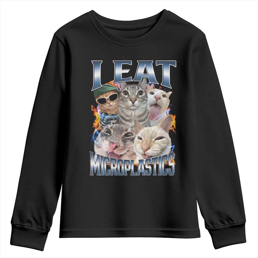 Funny Cat Meme Youth Sweatshirt I Eat Microplastics TS14 Black Print Your Wear