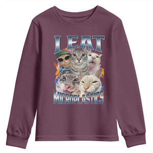 Funny Cat Meme Youth Sweatshirt I Eat Microplastics TS14 Maroon Print Your Wear