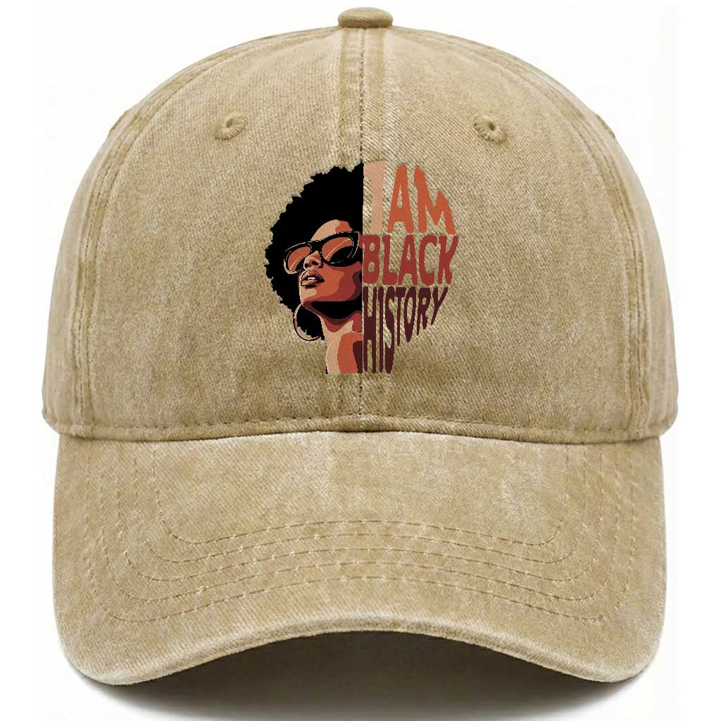 I Am Black History Washed Cotton Baseball Cap African American Pride TS14 Washed Cap Universal Fit Khaki Print Your Wear