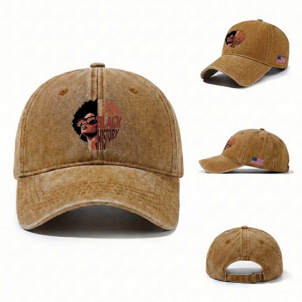 I Am Black History Washed Cotton Baseball Cap African American Pride TS14 Washed Cap Universal Fit Yellow Ochre Print Your Wear