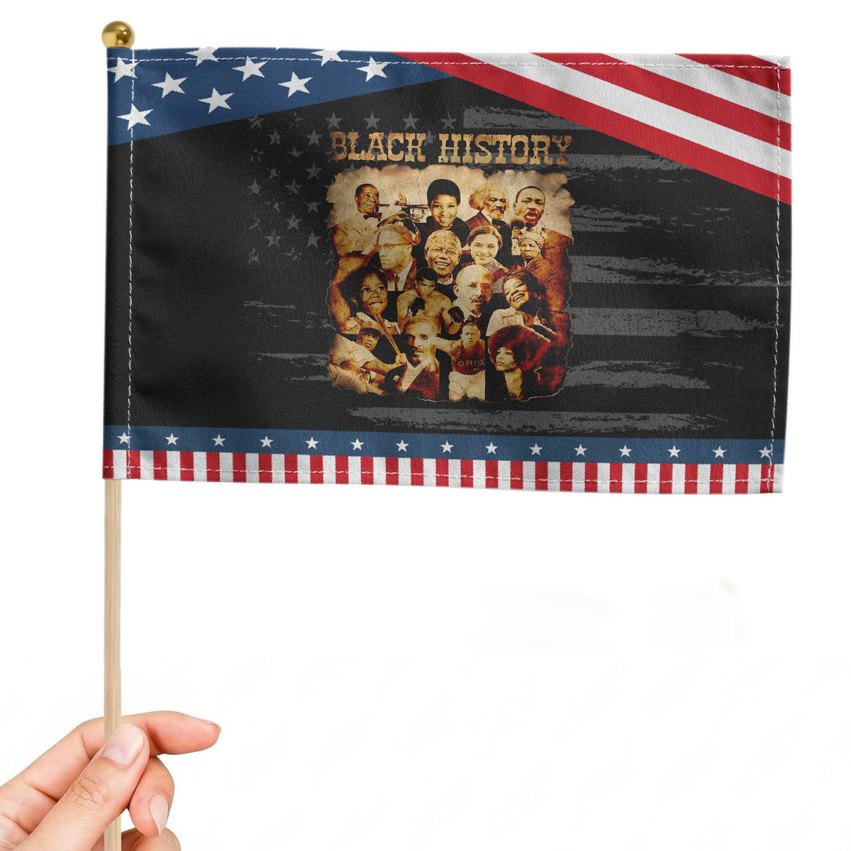 Black History Month Patriotic Handheld Flag African American Pride TS14 Distressed 8.2
