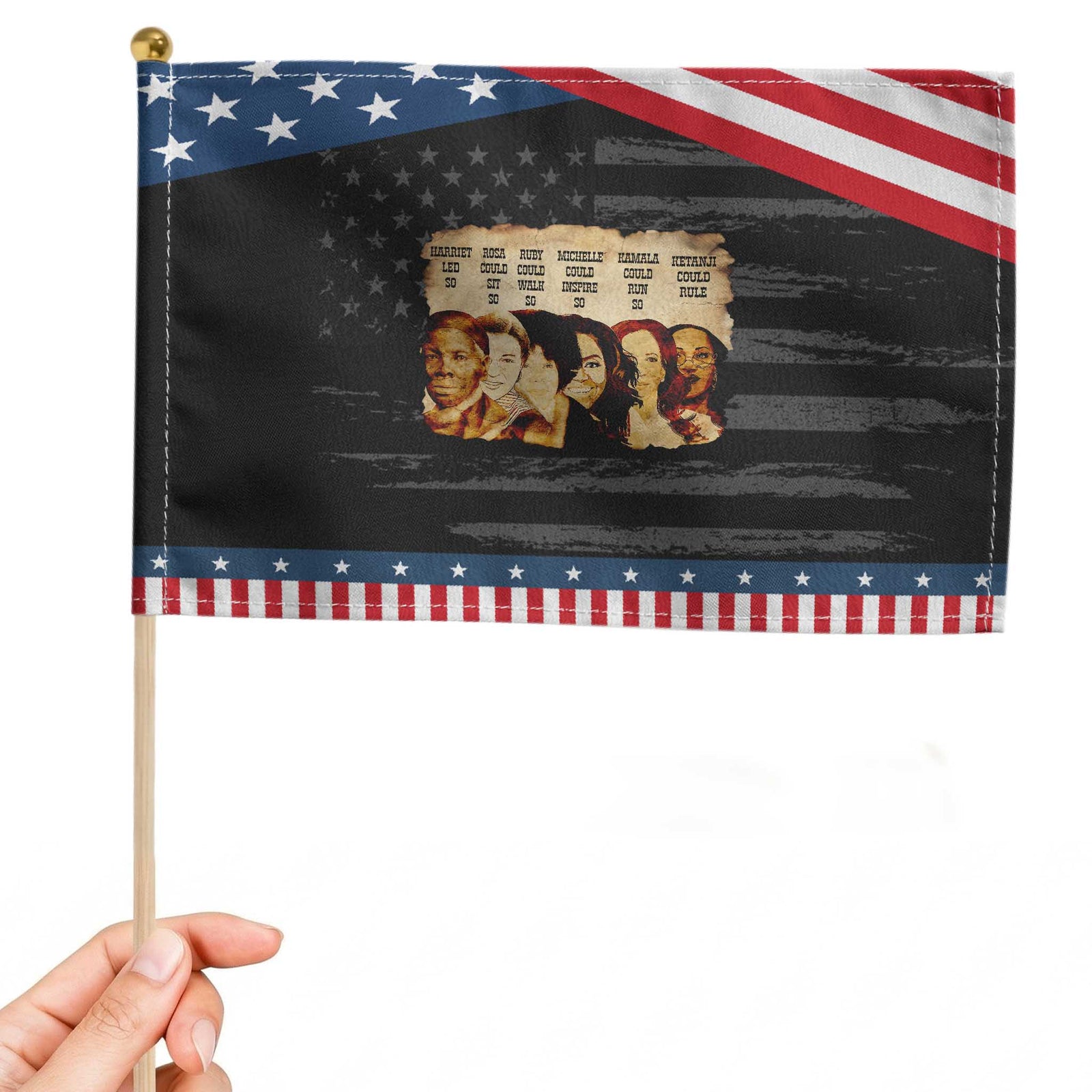 Black History Month Patriotic Handheld Flag African American Women Pride TS14 Distressed 8.2