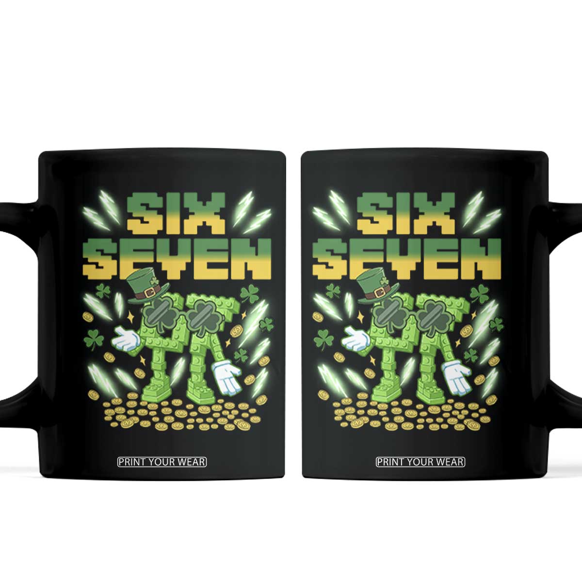67 Italian Brainrot St Patricks Day Coffee Mug Funny Six Seven Leprechaun Playing Baseball Meme TS14 Black Print Your Wear