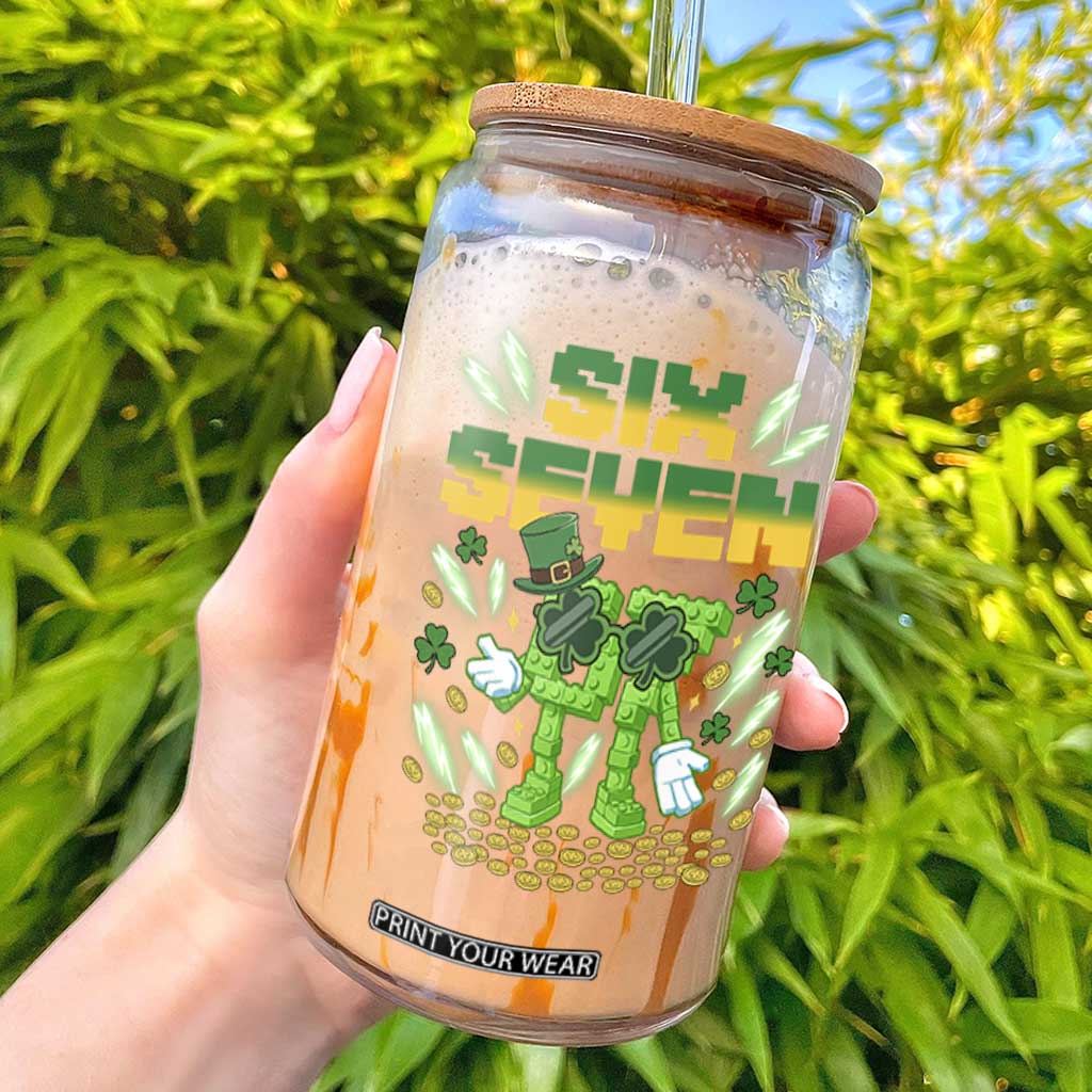 67 Italian Brainrot St Patricks Day Glass Can Funny Six Seven Leprechaun Playing Baseball Meme TS14 Black Print Your Wear