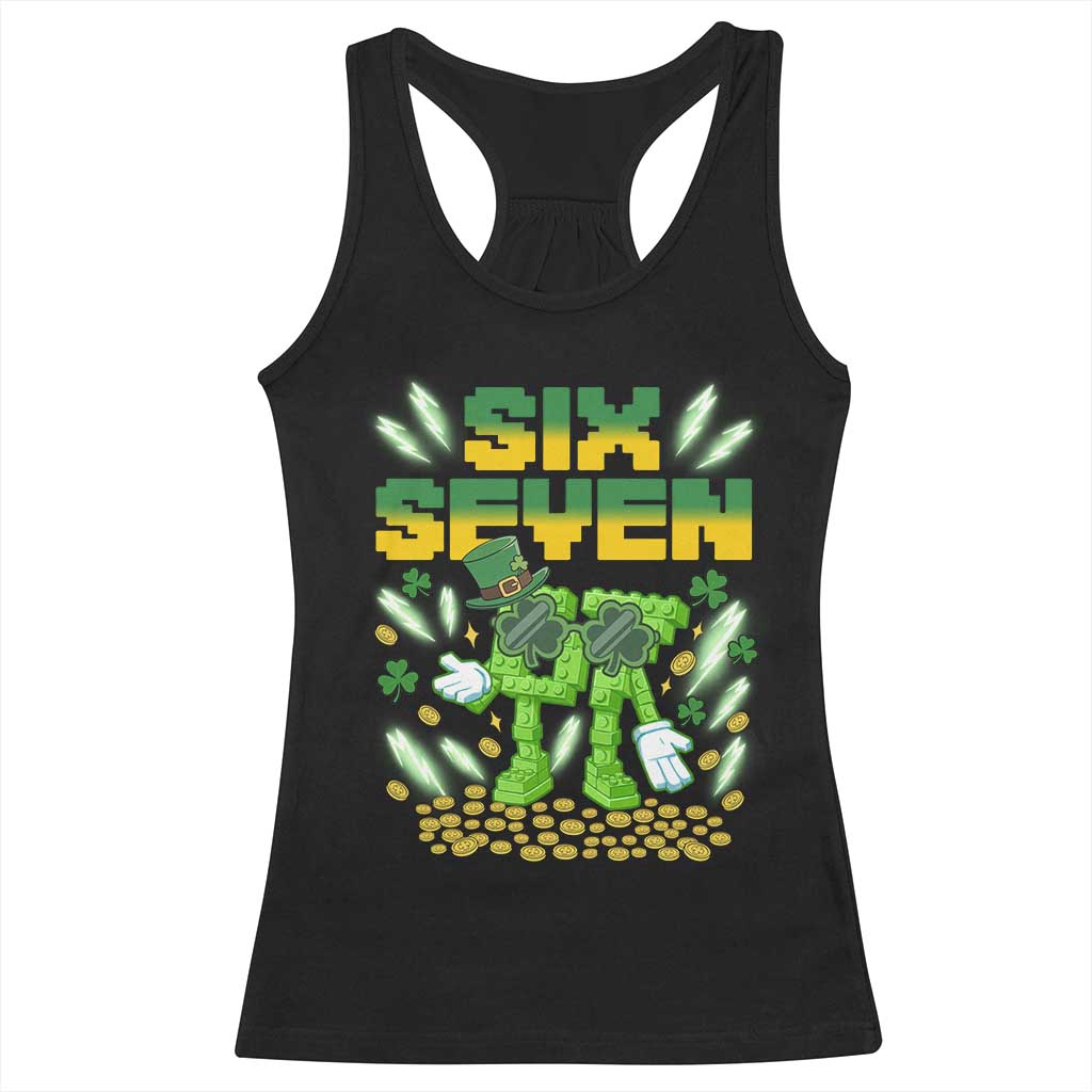 67 Italian Brainrot St Patricks Day Racerback Tank Top Funny Six Seven Leprechaun Playing Baseball Meme TS14 Black Print Your Wear