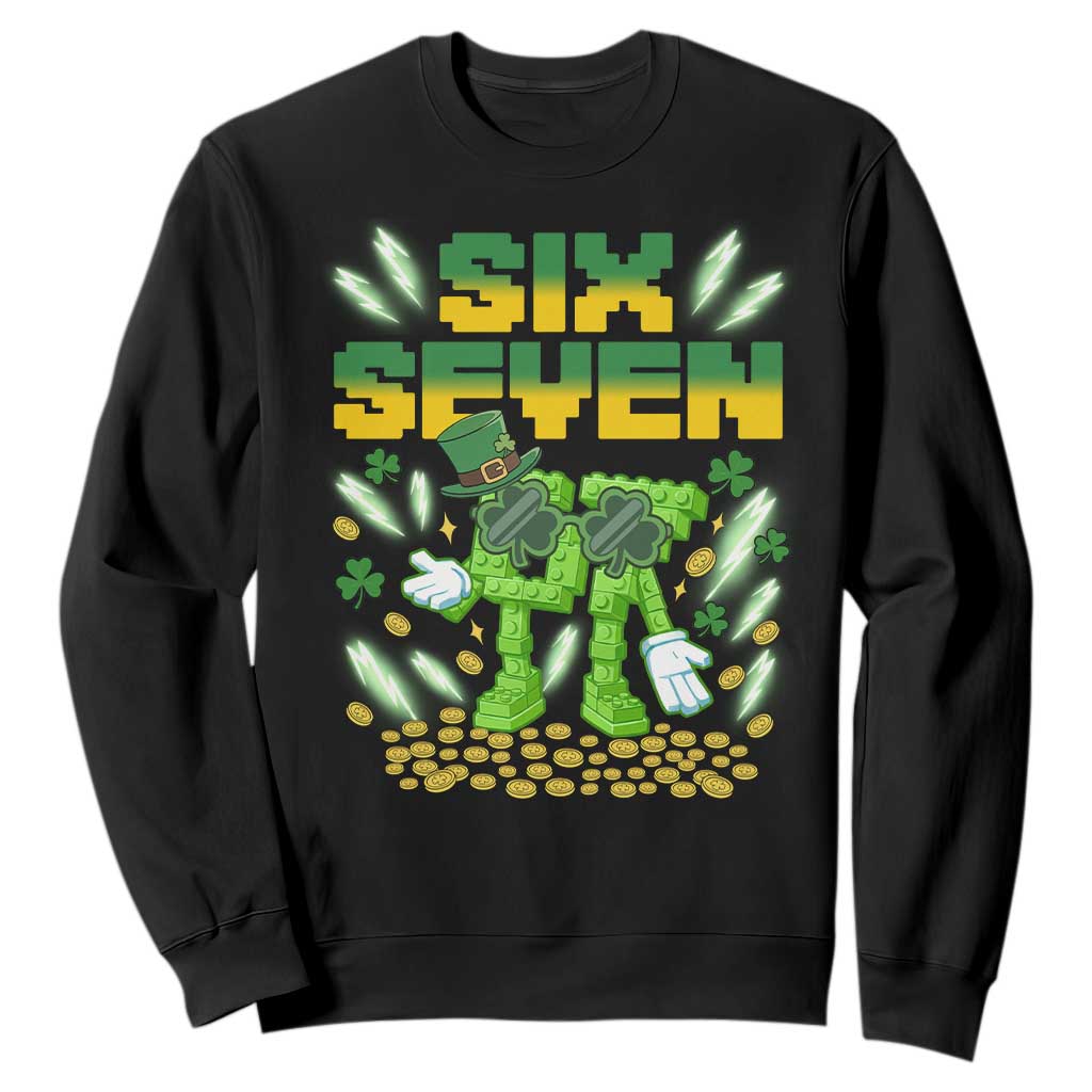 67 Italian Brainrot St Patricks Day Sweatshirt Funny Six Seven Leprechaun Playing Baseball Meme TS14 Black Print Your Wear