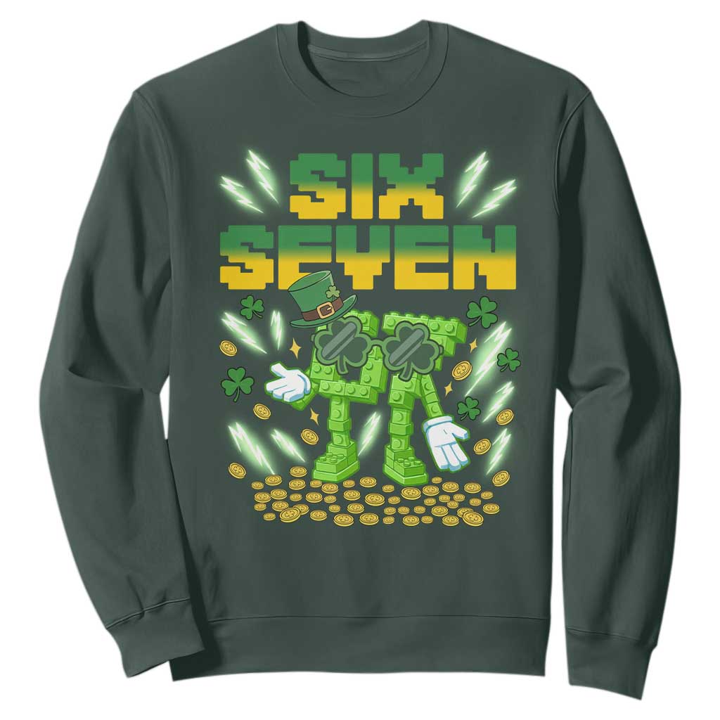 67 Italian Brainrot St Patricks Day Sweatshirt Funny Six Seven Leprechaun Playing Baseball Meme TS14 Dark Forest Green Print Your Wear