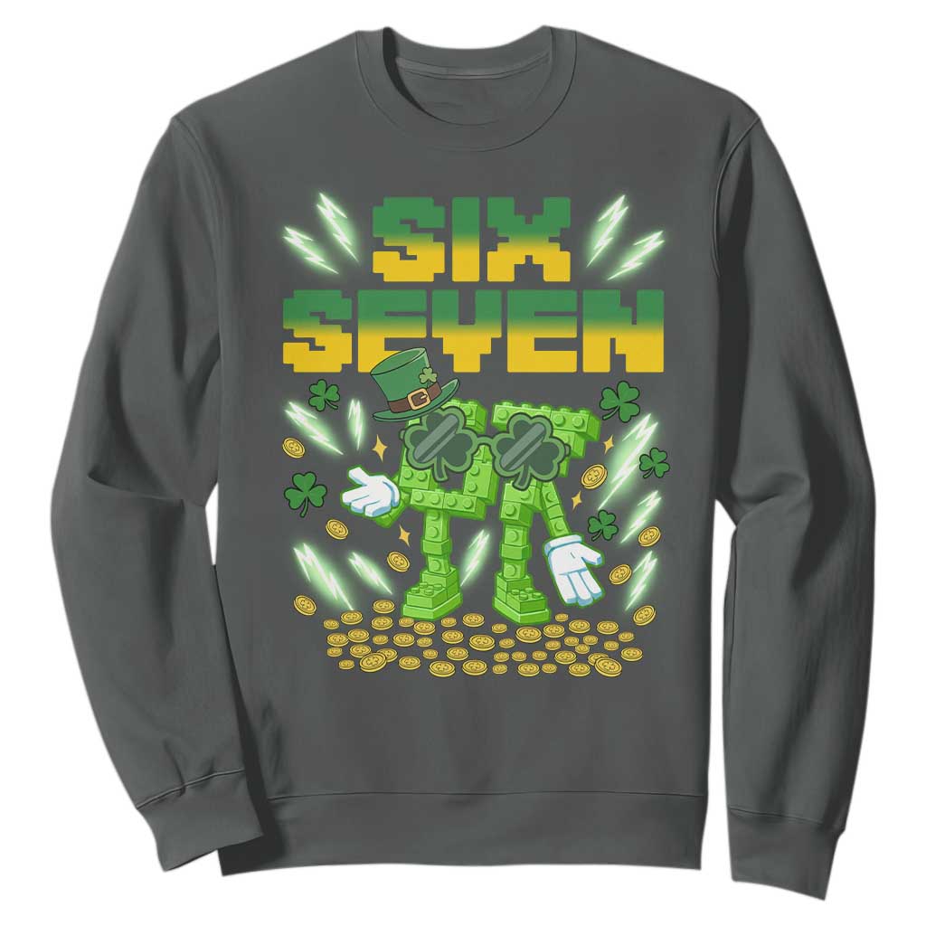 67 Italian Brainrot St Patricks Day Sweatshirt Funny Six Seven Leprechaun Playing Baseball Meme TS14 Dark Heather Print Your Wear
