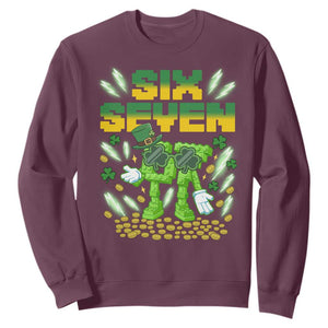 67 Italian Brainrot St Patricks Day Sweatshirt Funny Six Seven Leprechaun Playing Baseball Meme TS14 Maroon Print Your Wear