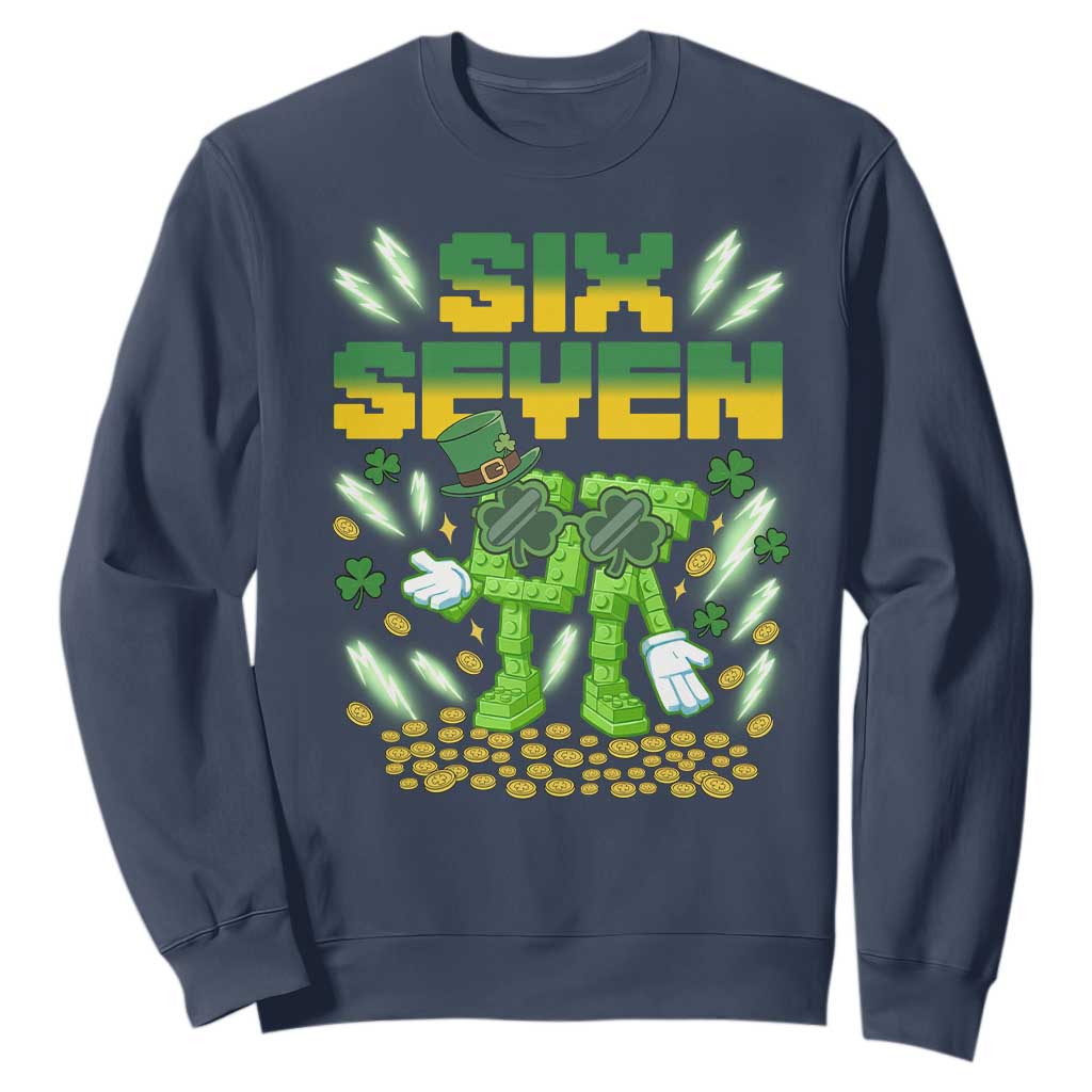 67 Italian Brainrot St Patricks Day Sweatshirt Funny Six Seven Leprechaun Playing Baseball Meme TS14 Navy Print Your Wear
