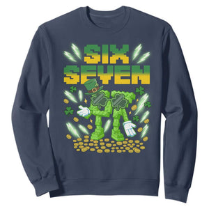 67 Italian Brainrot St Patricks Day Sweatshirt Funny Six Seven Leprechaun Playing Baseball Meme TS14 Navy Print Your Wear