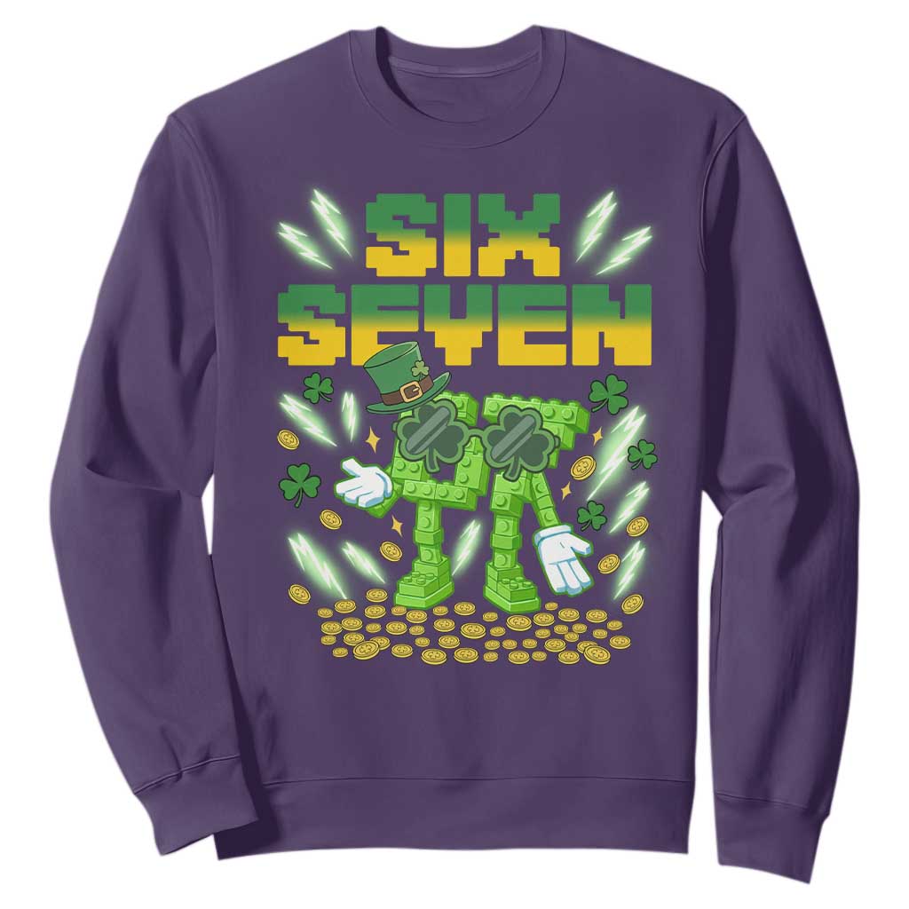67 Italian Brainrot St Patricks Day Sweatshirt Funny Six Seven Leprechaun Playing Baseball Meme TS14 Purple Print Your Wear
