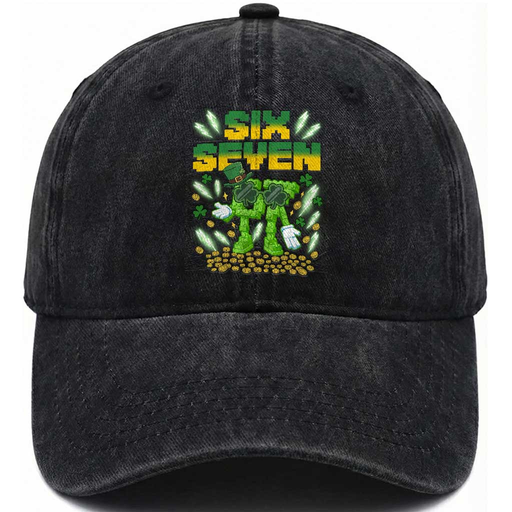 67 Italian Brainrot St Patricks Day Washed Cotton Baseball Cap Funny Six Seven Leprechaun Playing Baseball Meme TS14 Washed Cap Universal Fit Black Print Your Wear