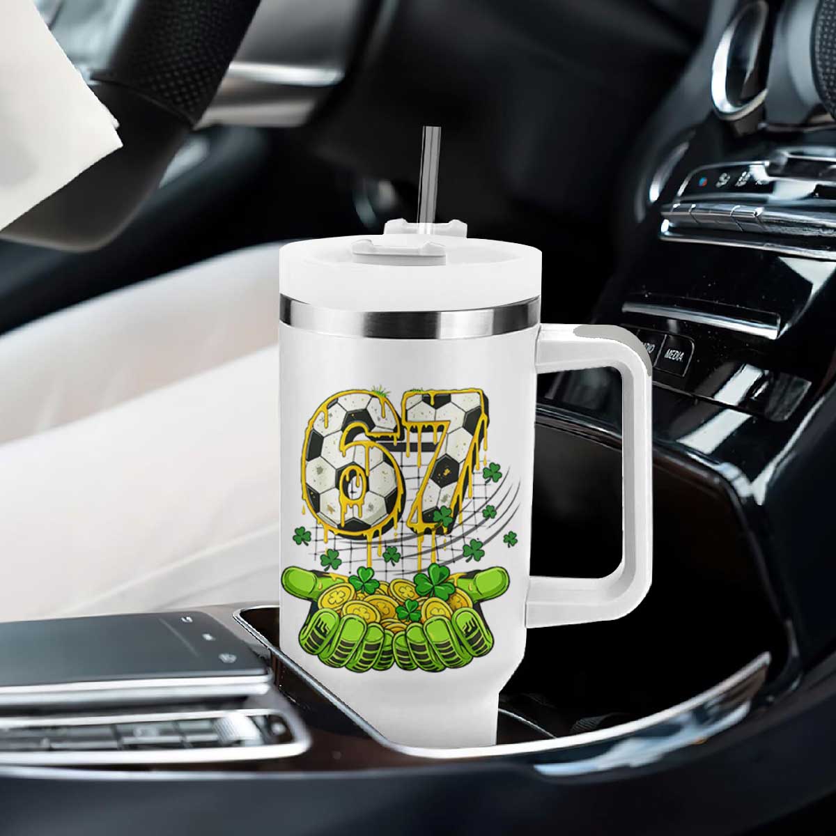 67 Soccer St Patricks Day Tumbler With Handle Funny Six Seven Gen Alpha Meme Drip TS14 Print Your Wear