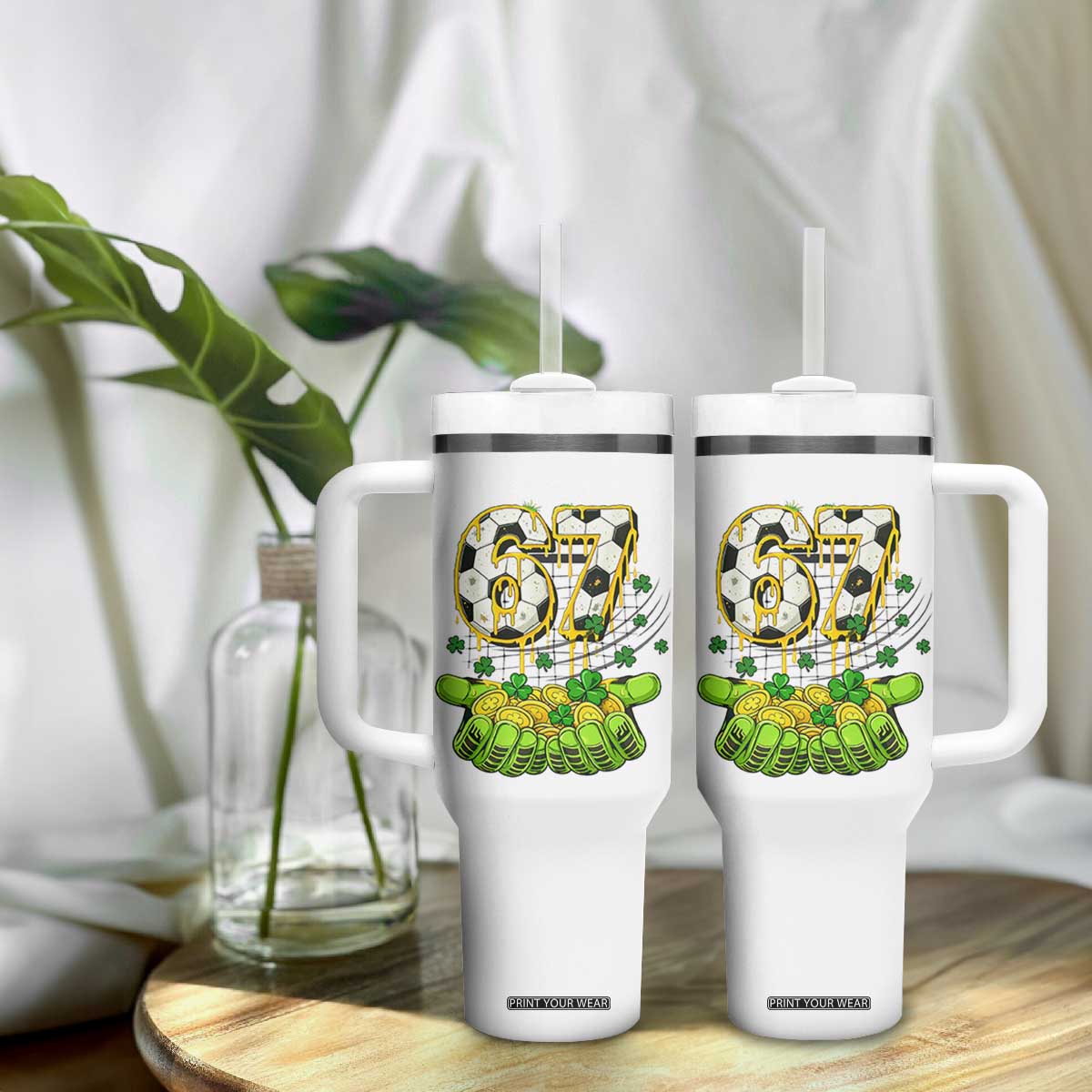 67 Soccer St Patricks Day Tumbler With Handle Funny Six Seven Gen Alpha Meme Drip TS14 Print Your Wear