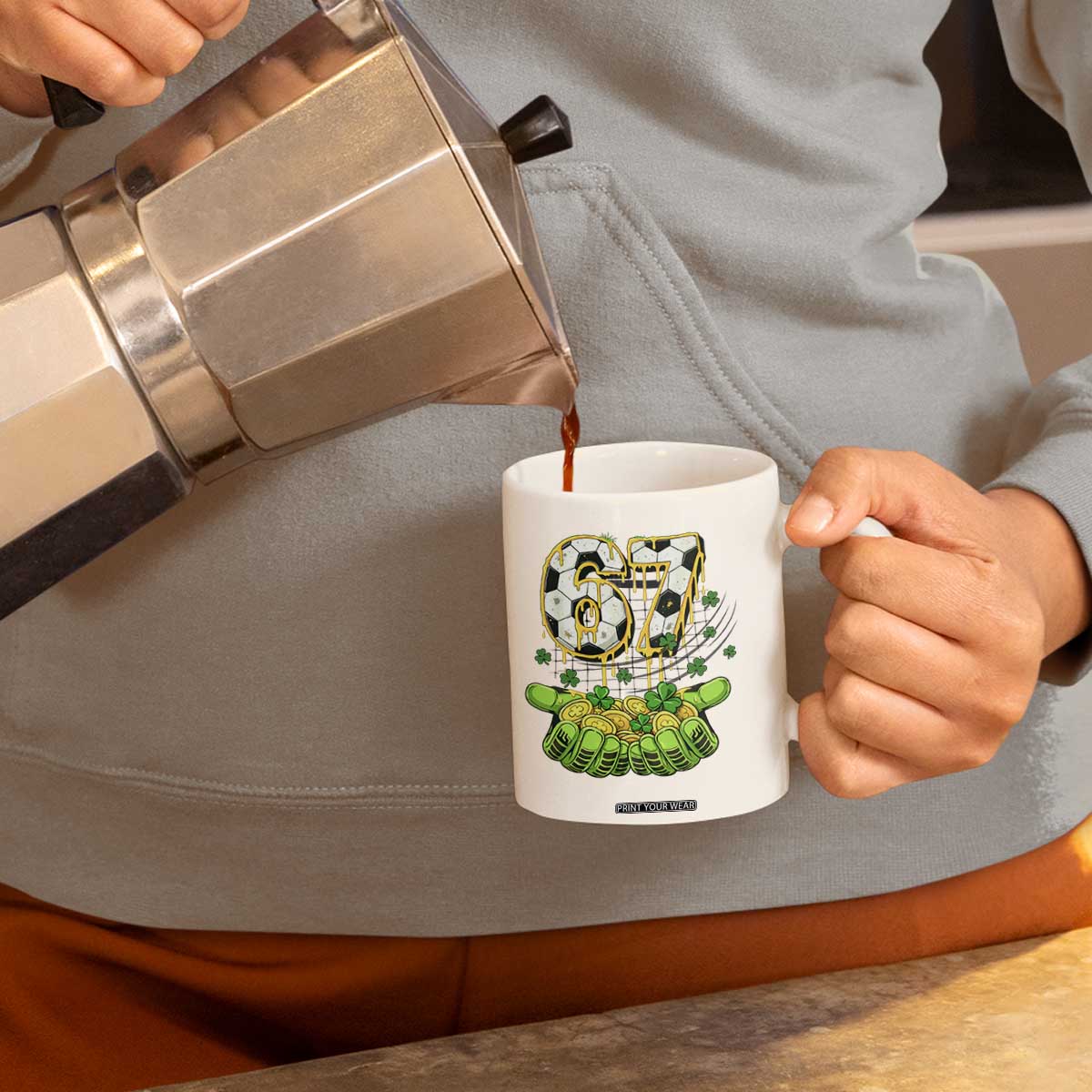 67 Soccer St Patricks Day Coffee Mug Funny Six Seven Gen Alpha Meme Drip TS14 Print Your Wear