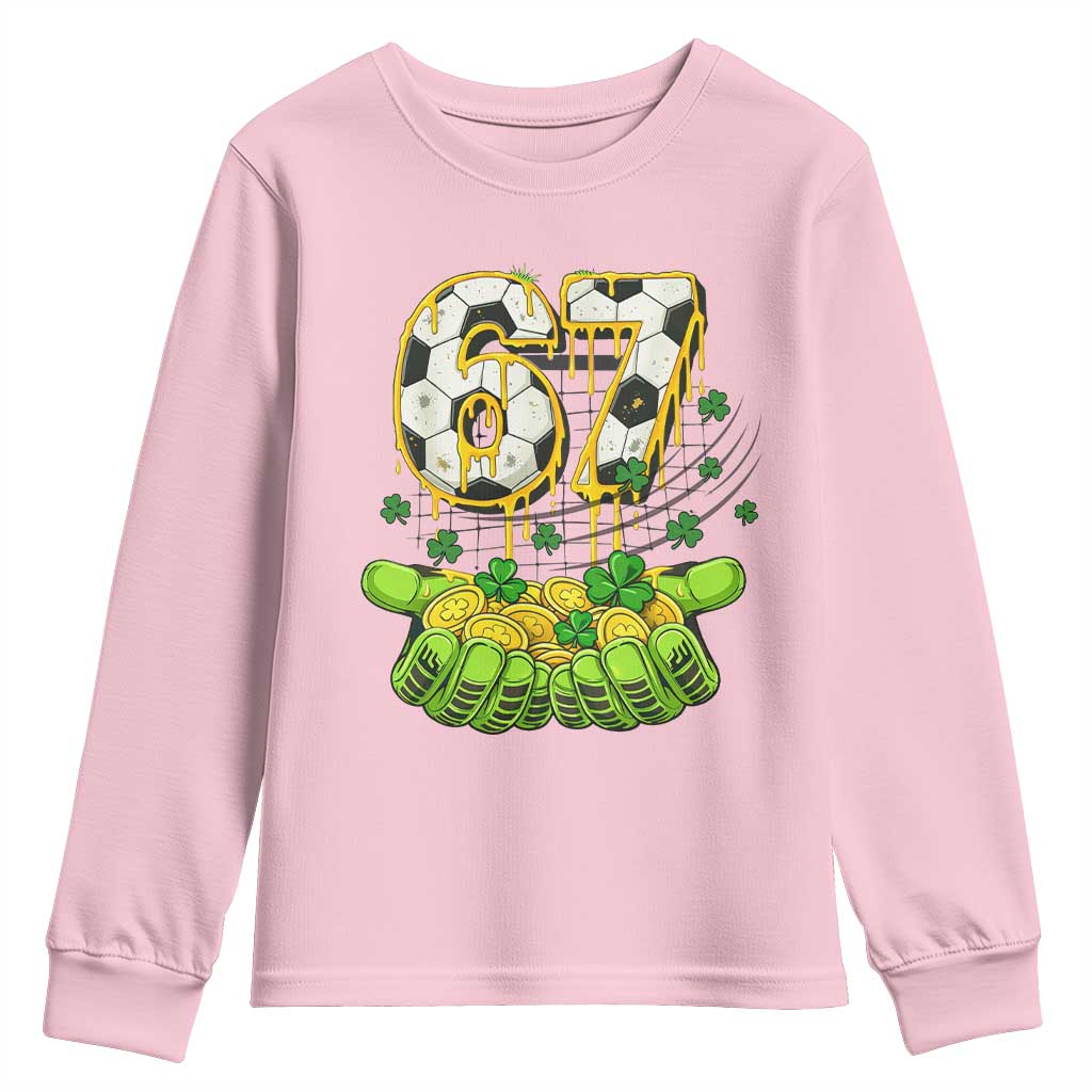 67 Soccer St Patricks Day Youth Sweatshirt Funny Six Seven Gen Alpha Meme Drip TS14 Light Pink Print Your Wear