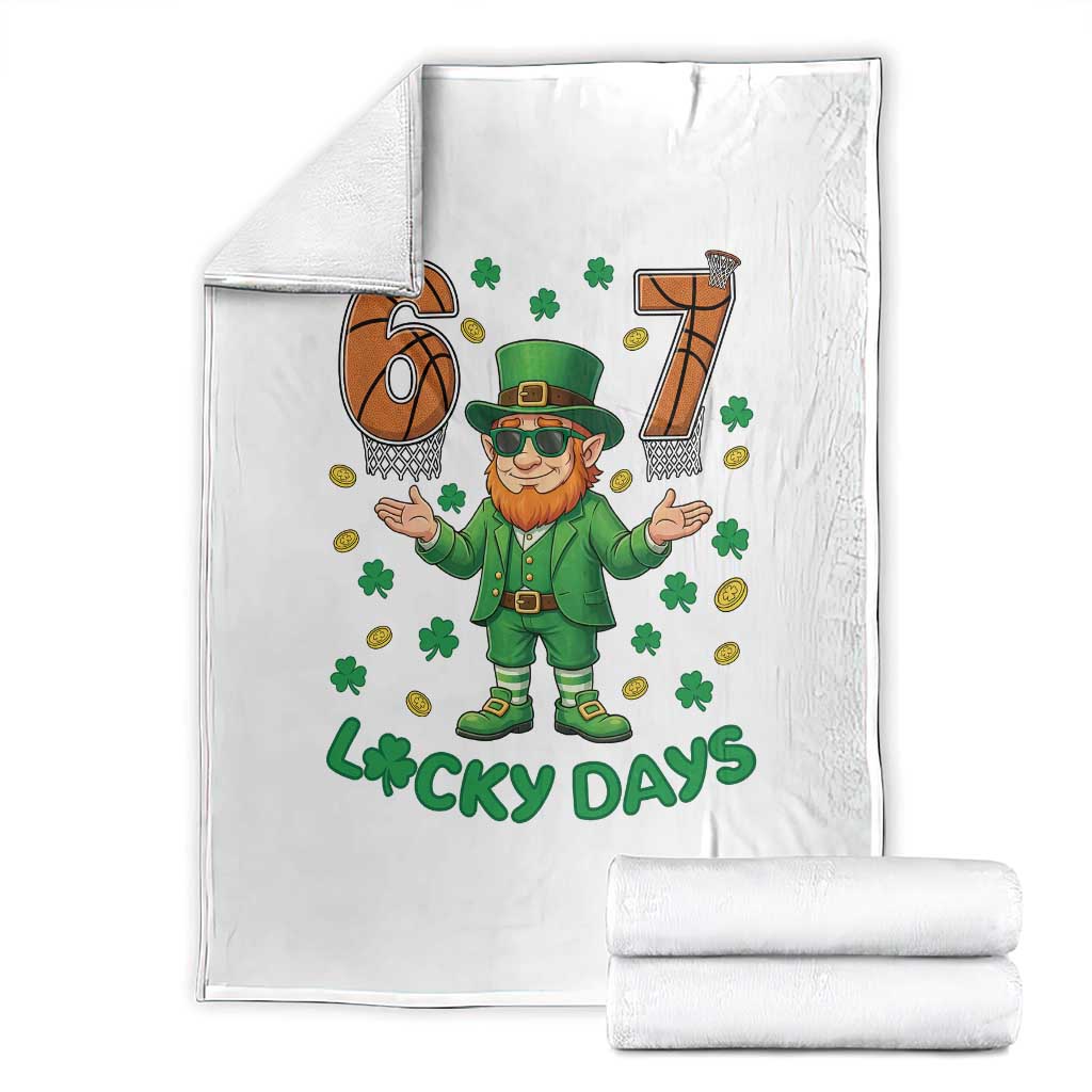 67 Basketball St Patricks Day Throw Blanket Funny Six Seven Leprechaun Meme TS14 White Print Your Wear