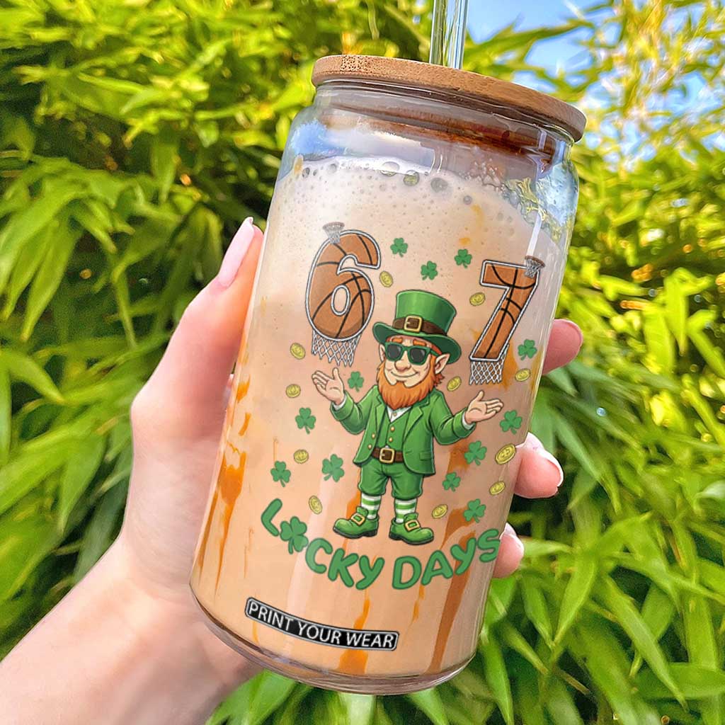 67 Basketball St Patricks Day Glass Can Funny Six Seven Leprechaun Meme TS14 White Print Your Wear
