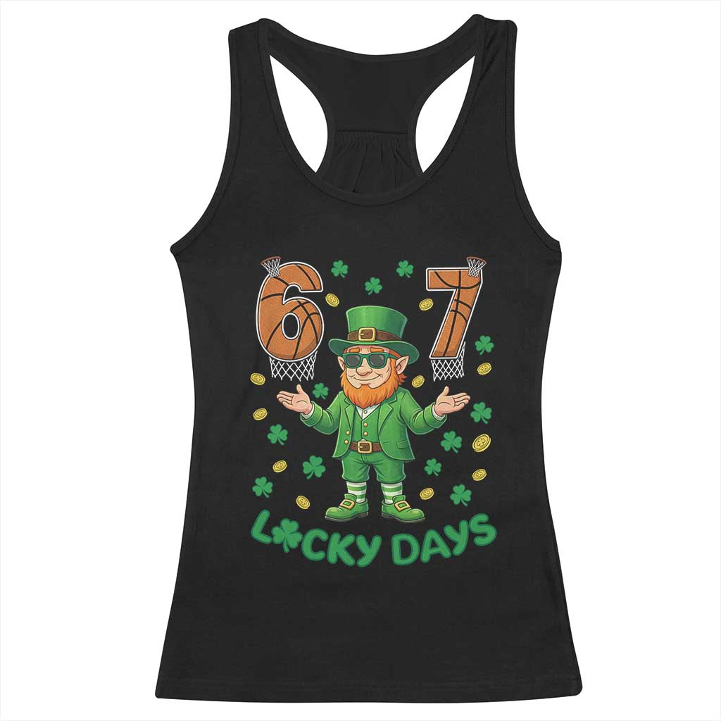 67 Basketball St Patricks Day Racerback Tank Top Funny Six Seven Leprechaun Meme TS14 Black Print Your Wear