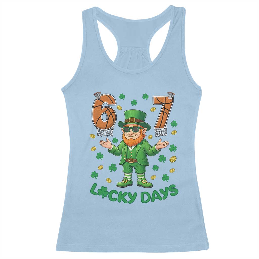67 Basketball St Patricks Day Racerback Tank Top Funny Six Seven Leprechaun Meme TS14 Light Blue Print Your Wear
