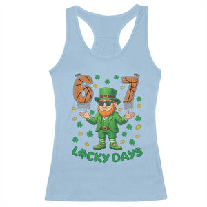 67 Basketball St Patricks Day Racerback Tank Top Funny Six Seven Leprechaun Meme TS14 Light Blue Print Your Wear