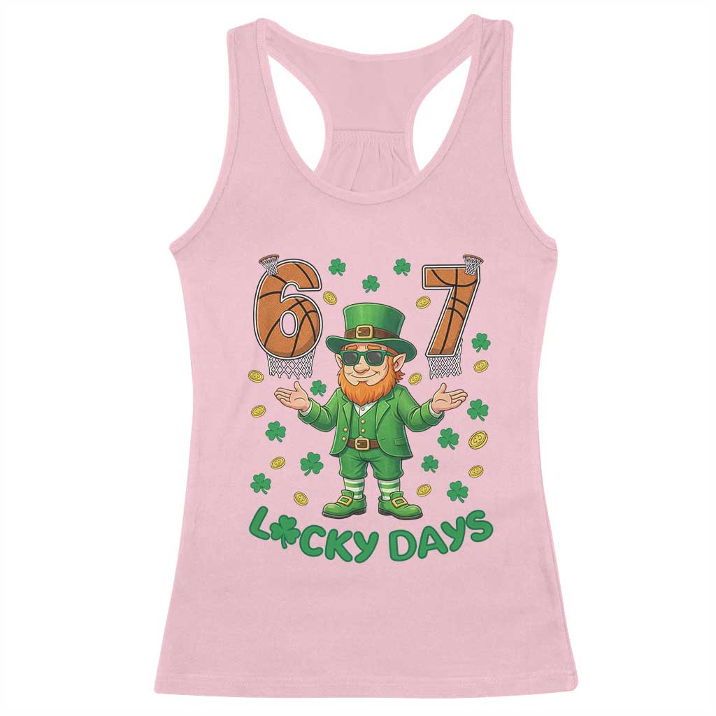 67 Basketball St Patricks Day Racerback Tank Top Funny Six Seven Leprechaun Meme TS14 Light Pink Print Your Wear